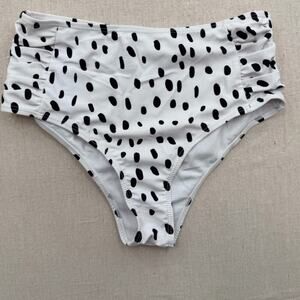 High-Waist Black Dot White Bikini Bottoms